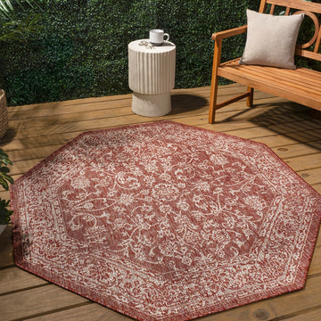Tela Bohemian Textured Weave Floral Indoor/outdoor Octagon Rug